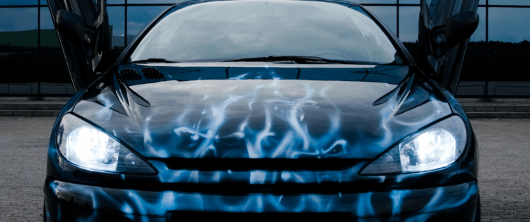 hot rod blue flames on car